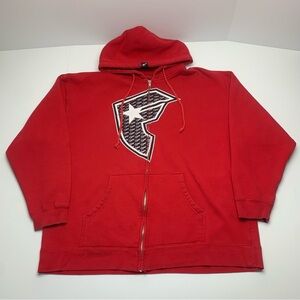 Vintage Famous Stars & Straps Hoodie Y2k Red Full Zip Jacket Mens Size XL